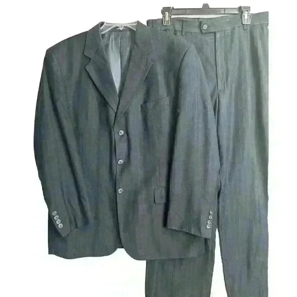 George Men's Navy Blue Pinstripe Suit 42R 36 x 27 Three Button Blazer‎ Trousers